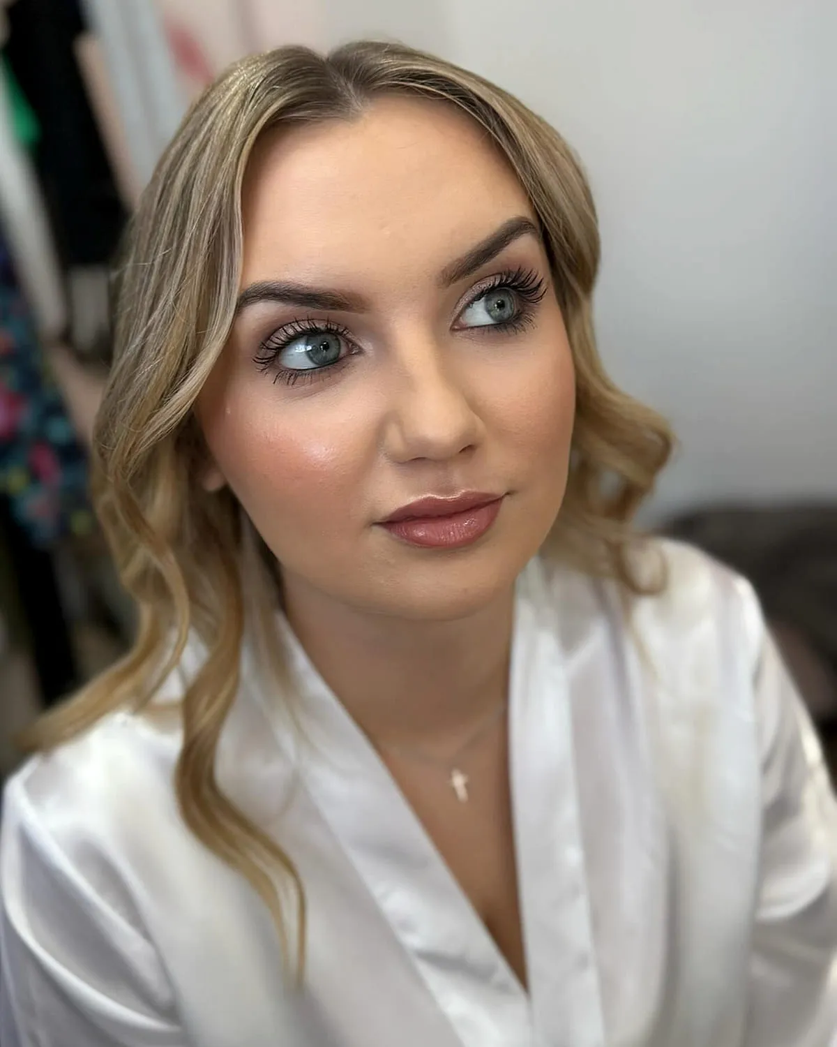 Softly blended neutral makeup with a natural skin finish