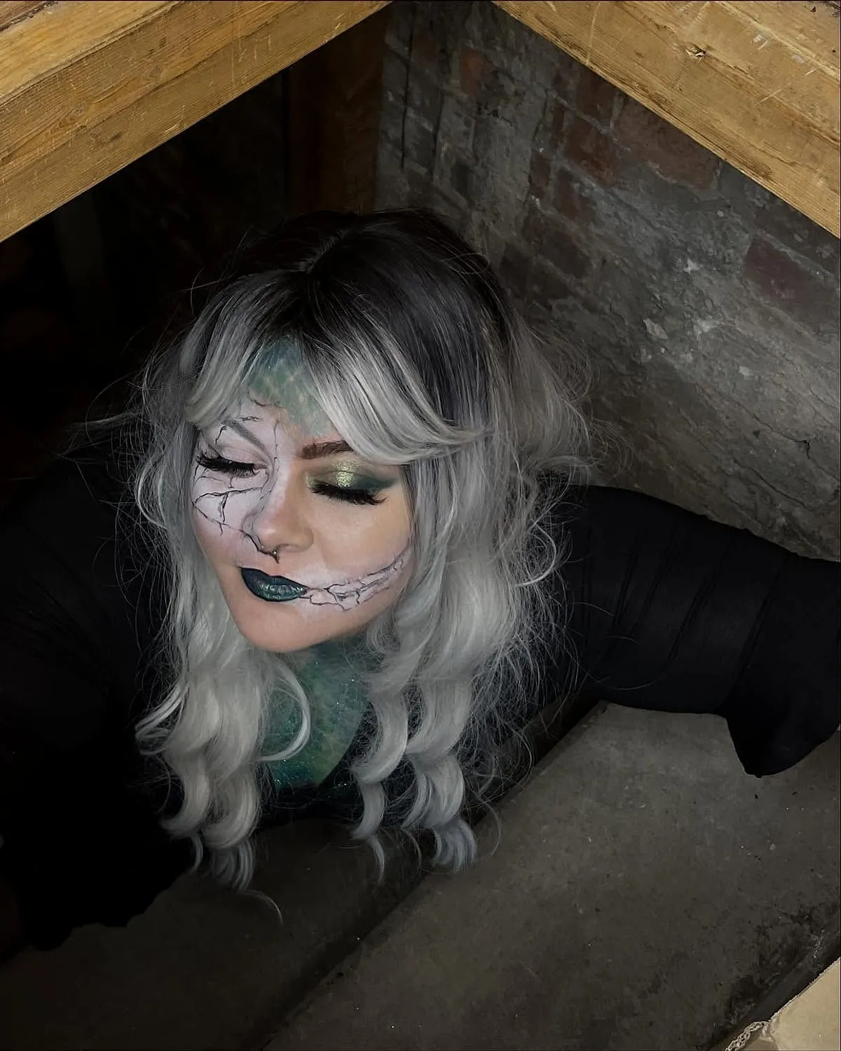 Special-effects makeup: a cracked porcelain doll face